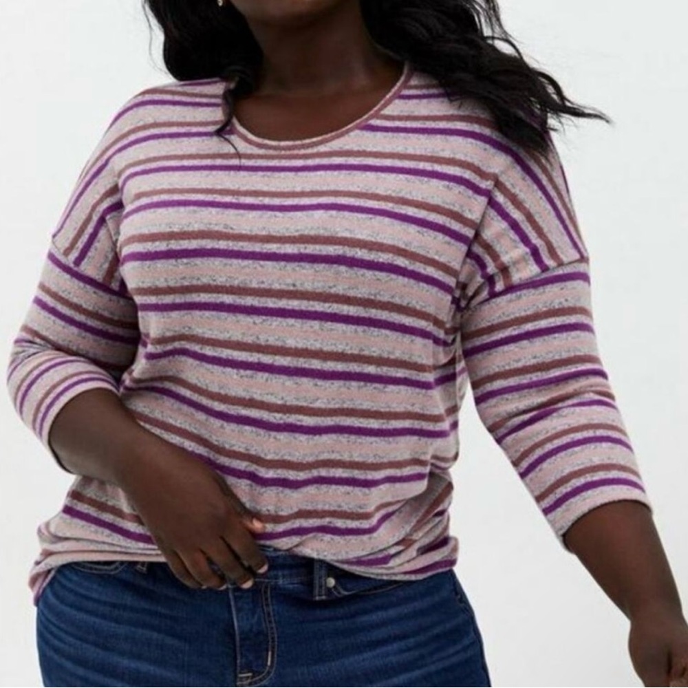 Torrid super soft plush purple striped 3/4 sleeve shirt woman's size 3